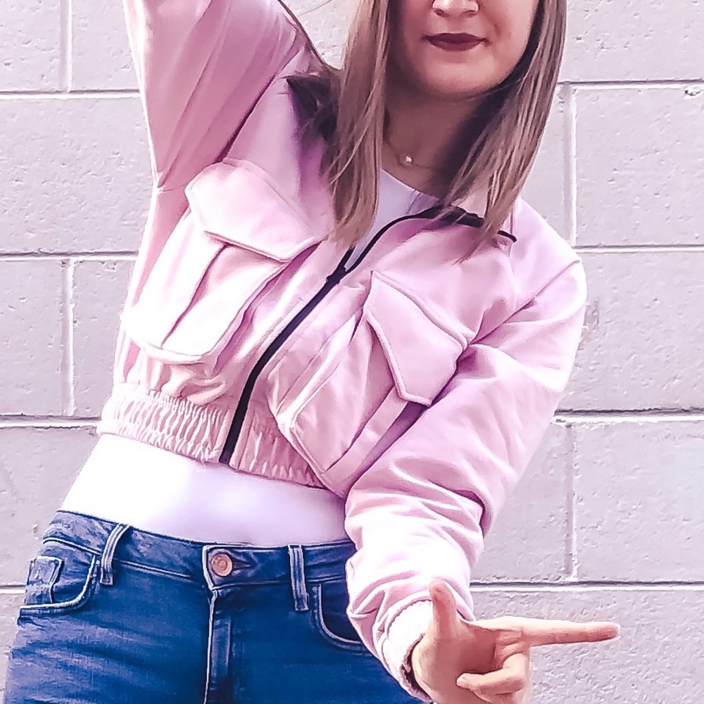 Pink cropped bomber jacket